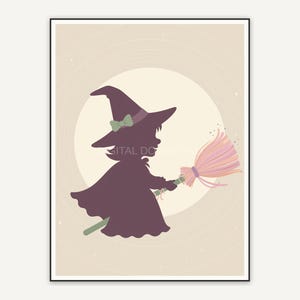 Witch silhouette with broom against moon