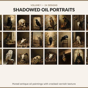 Volume 1 Shadowed Oil Portraits: 24 printable Halloween art designs, muted antique oil paintings with cracked varnish texture