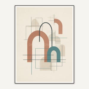 Japandi abstract with soft arches and lines in earth tones