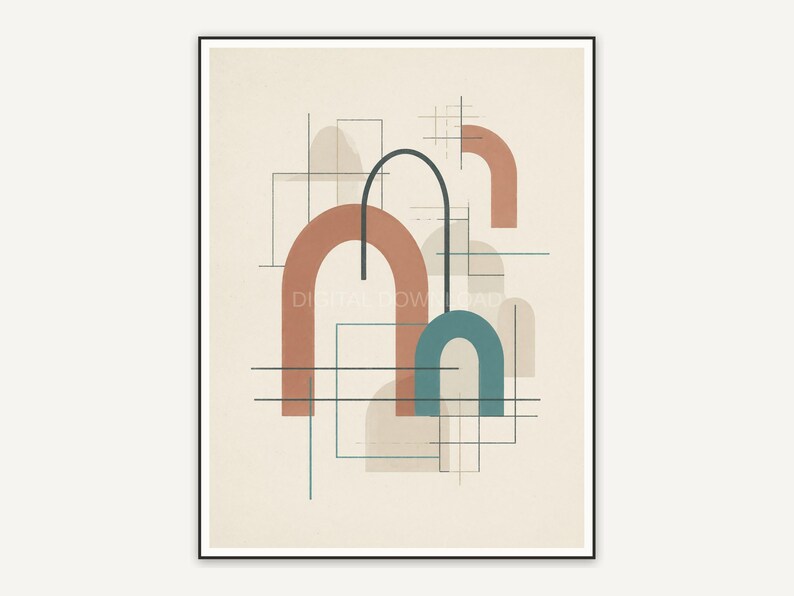 Japandi abstract with soft arches and lines in earth tones