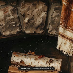 Close-up print detail of the cozy vintage fall artwork at 300 DPI
