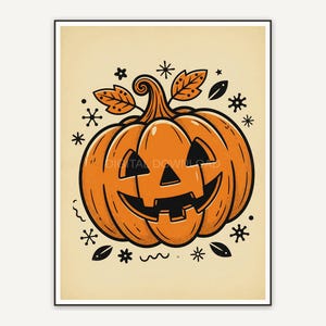Vintage 1950s pumpkin print with simple carved face