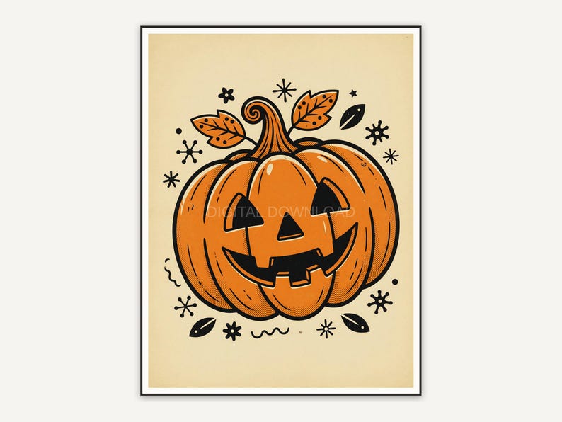 Vintage 1950s pumpkin print with simple carved face