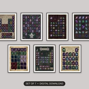 Set of 7 halloween science classroom decor printable prints shown as a gallery wall