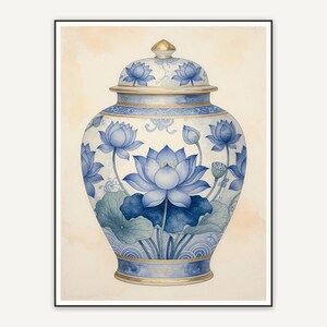 Lotus flower blue and white jar