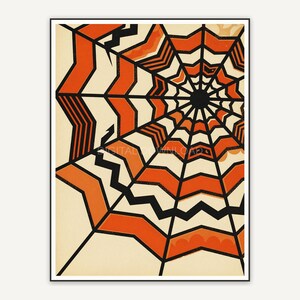 Bold orange spider web on cream retro poster