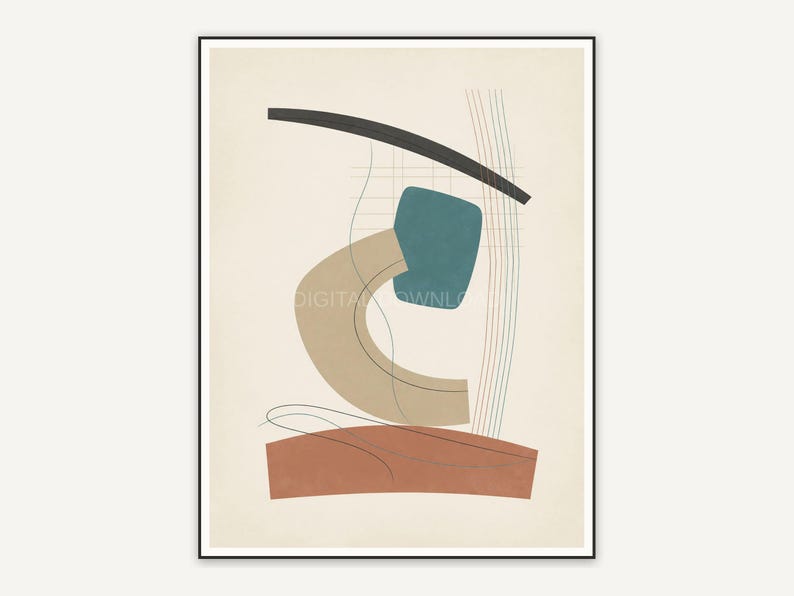 Japandi abstract with curved blocks in earth tones