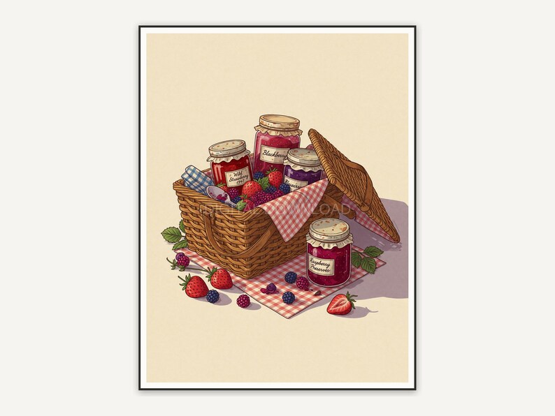 vintage basket with berries print
