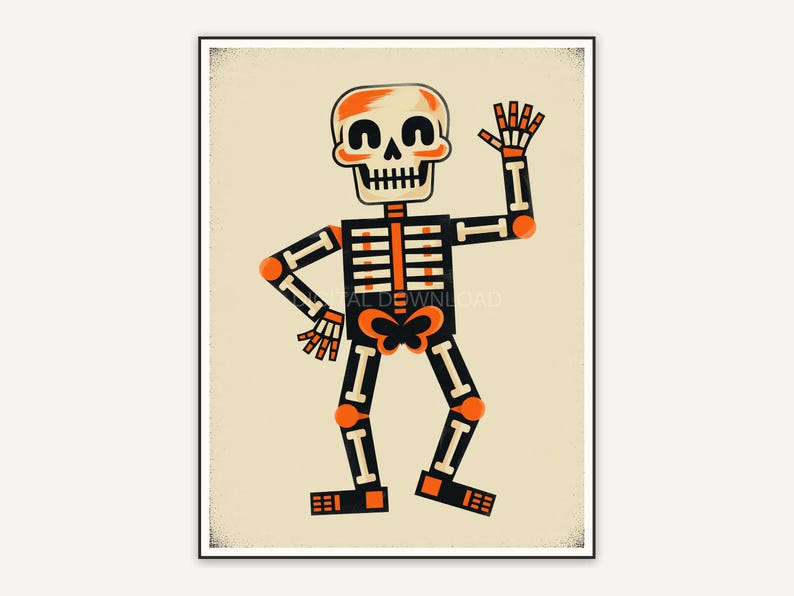 Block style skeleton figure Halloween graphic