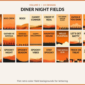 Volume 5 Diner Night Fields: 24 printable Halloween art designs, flat retro color field backgrounds for lettering