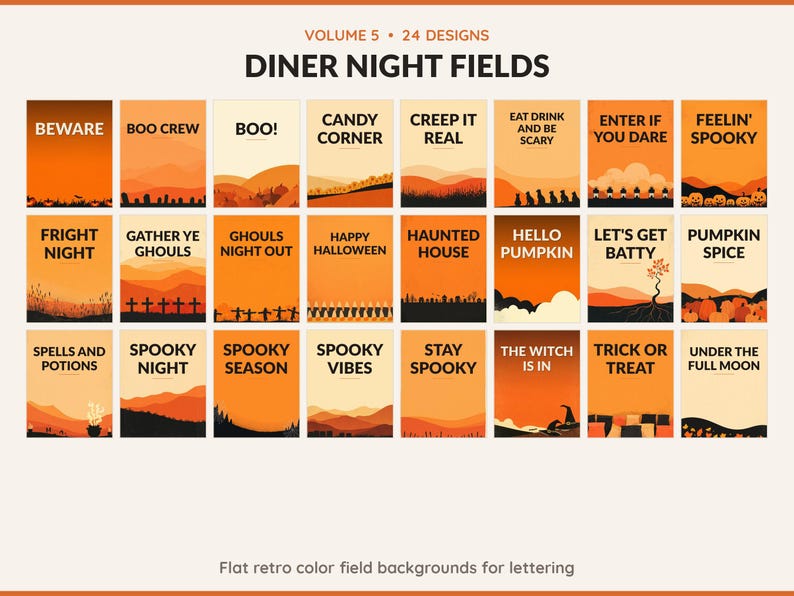 Volume 5 Diner Night Fields: 24 printable Halloween art designs, flat retro color field backgrounds for lettering