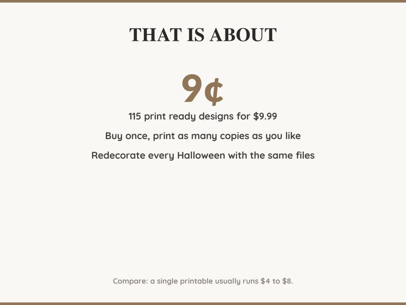 Value card: 115 Halloween printable designs works out at a few cents per print