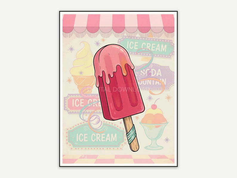retro popsicle on stick print