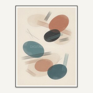 Japandi abstract with floating ovals in earth tones