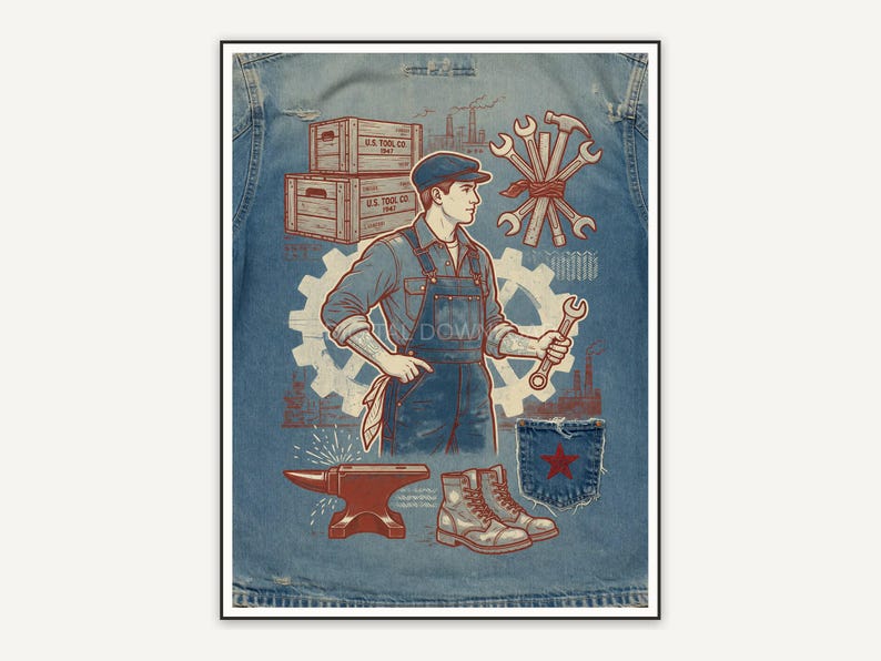 vintage overalls workwear illustration
