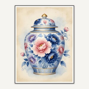 Blue peony ginger jar on cream