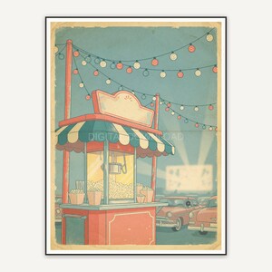 Popcorn stand under string lights