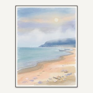Watercolor misty beach print