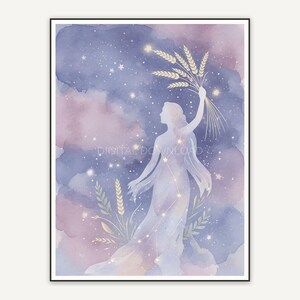 Virgo constellation in soft watercolor with stars