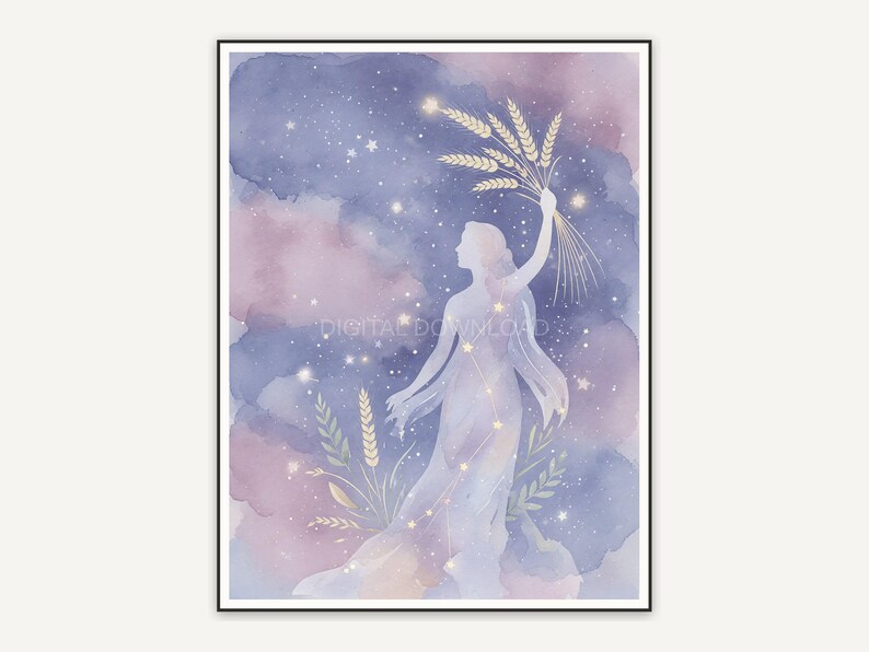 Virgo constellation in soft watercolor with stars