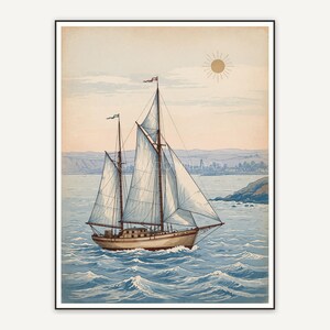 Faded sailboat with distant shore for porch wall