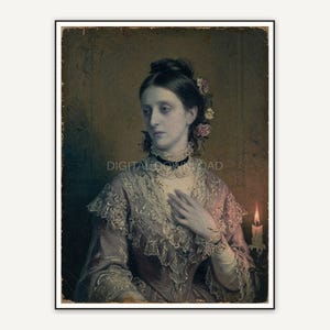 Victorian lady ghost in lace gown oil painting