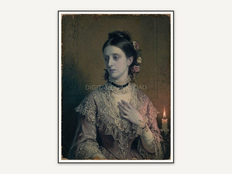 Victorian lady ghost in lace gown oil painting