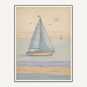 Faded sailboat on calm water for porch wall