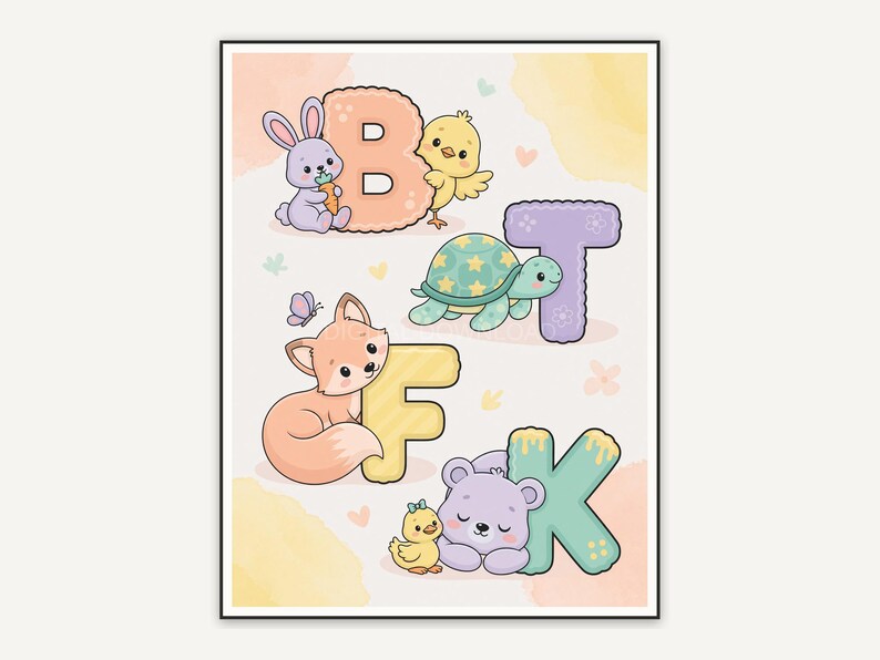 Baby bear with letter A in pastel tones