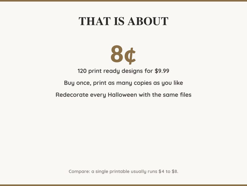 Value card: 120 Halloween printable designs works out at a few cents per print