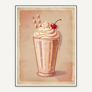 Faded vintage milkshake glass print with soft accents