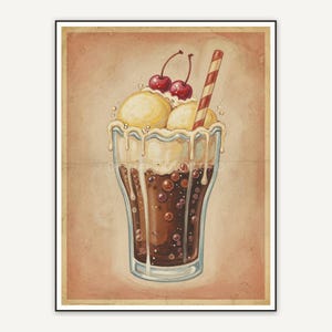 Faded vintage root beer float print in beige palette