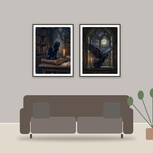 halloween decor and spooky season wall art printable art framed above a sofa in a styled living room