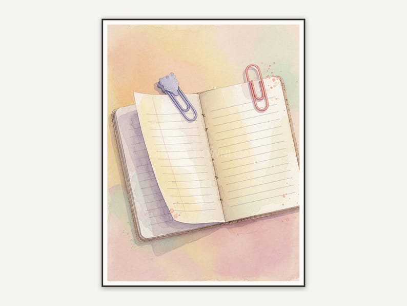 watercolor open notebook print