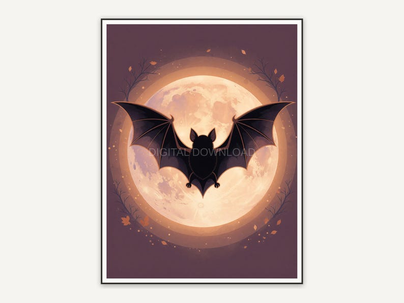 small bat over glowing moon