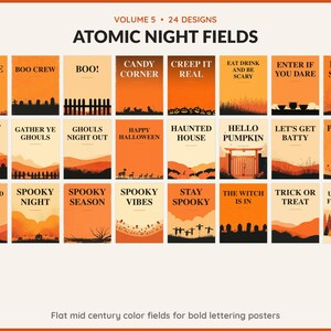 Volume 5 Atomic Night Fields: 24 printable Halloween art designs, flat mid century color fields for bold lettering posters