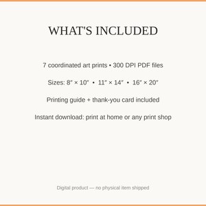 What's included: 7 art prints as 300 DPI PDFs in three sizes plus printing guide and thank-you card