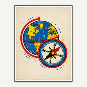 Classic globe and brass compass illustration
