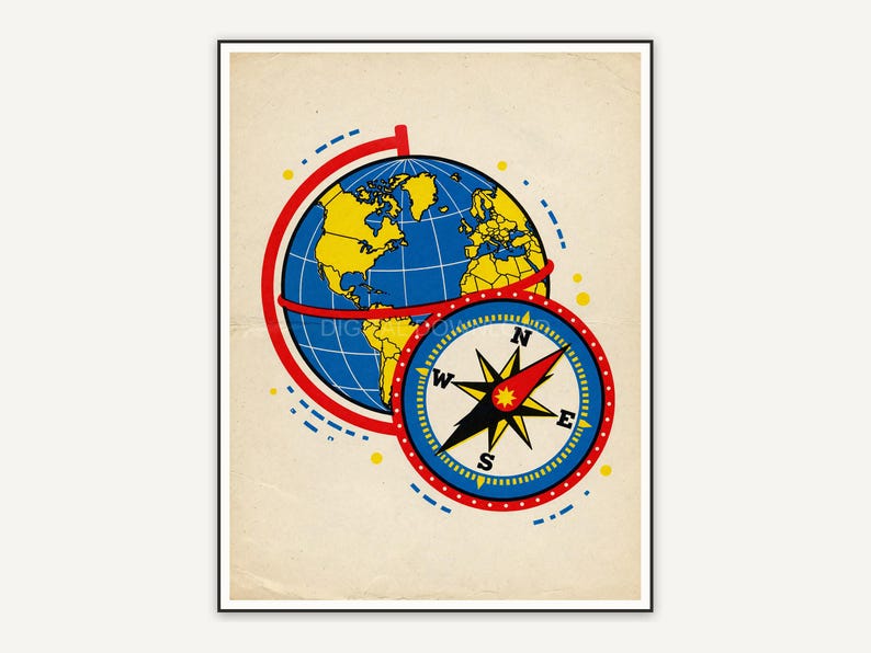 Classic globe and brass compass illustration