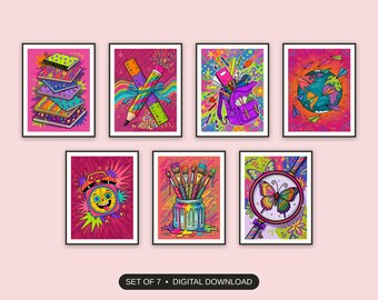 Playful Maximalist Learning Prints Set of 7 | Bold Colorful Classroom Icons | Teacher Back to School Digital Download