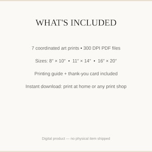 What's included: 7 art prints as 300 DPI PDFs in three sizes plus printing guide and thank-you card