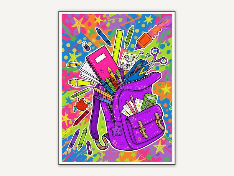 oversized backpack overflowing with school supplies