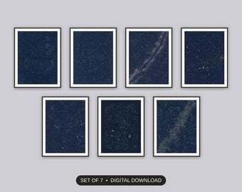 Zodiac Constellation Prints Set of 7 | Vintage Star Chart Illustrations | Bedroom Gallery Wall Digital Download