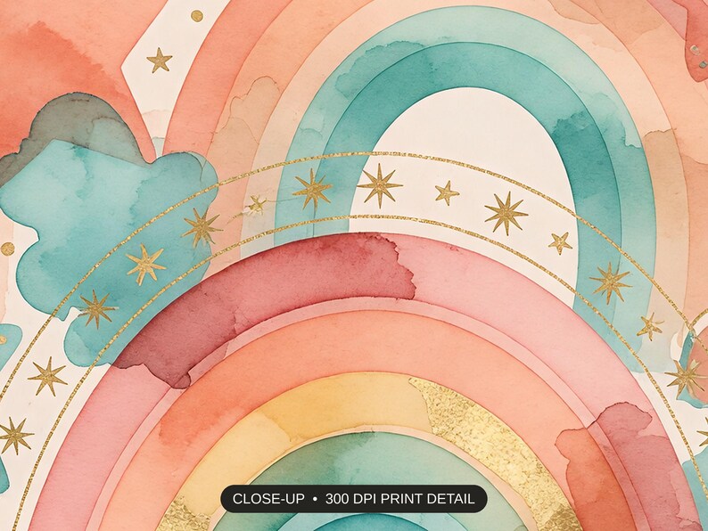 Close-up print detail of the colorful rainbow learning icons artwork at 300 DPI