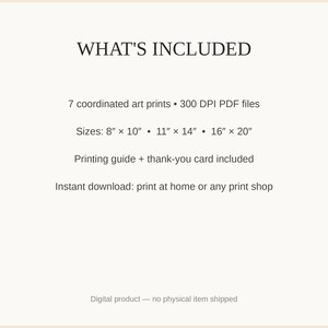 What's included: 7 art prints as 300 DPI PDFs in three sizes plus printing guide and thank-you card