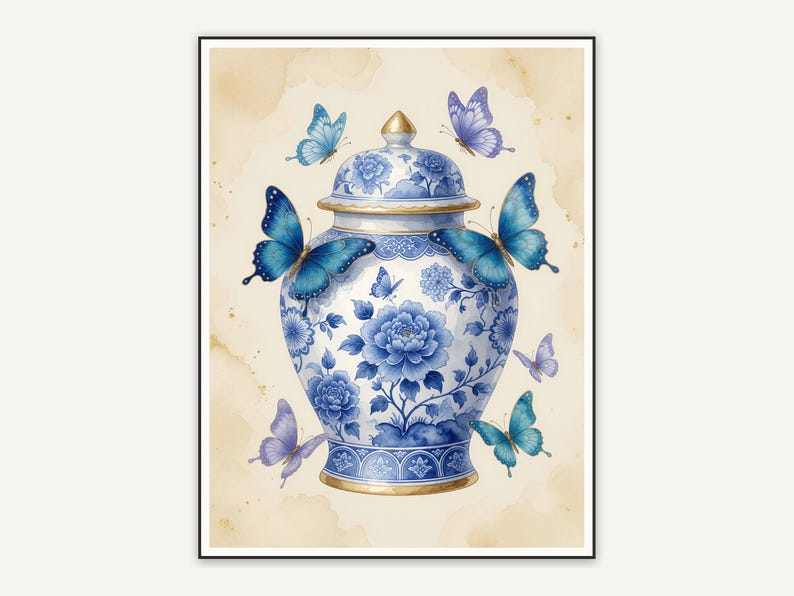 Butterfly and blossom jar motif