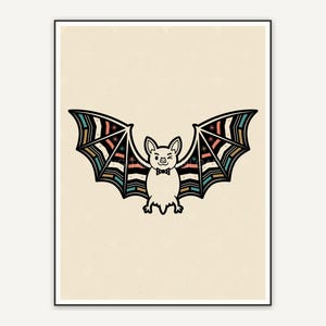 geometric bat silhouette on cream retro background