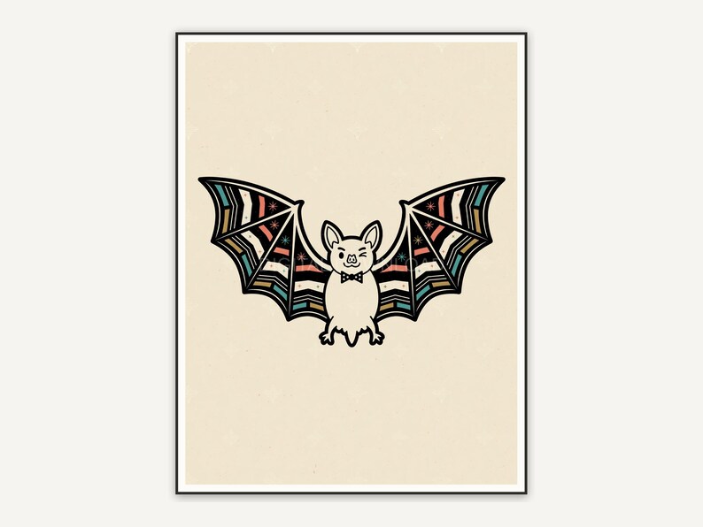 geometric bat silhouette on cream retro background