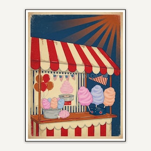 Cotton candy stand with striped awning