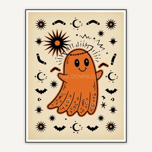 Retro mid-century ghost illustration in orange and black